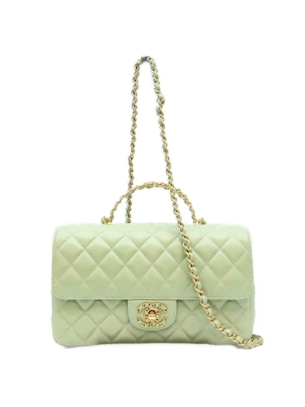 Chanel Mint Green Lambskin Chain Top Handle Quilted 23